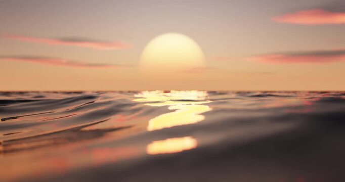 Wave sea beach and sunset sky abstract background. Nature and summer concept. 3d render.	