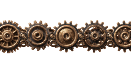 Interlocking Brass Gears on a Decorative Strip Background