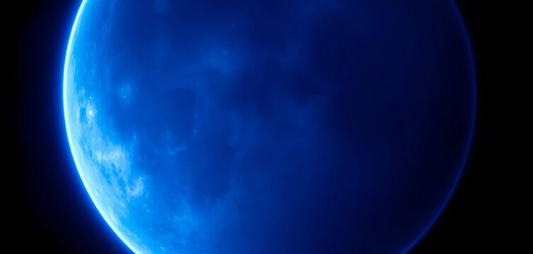 Celestial blue supermoon radiating a vibrant azure halo against a stark black void,  energy,  galaxy