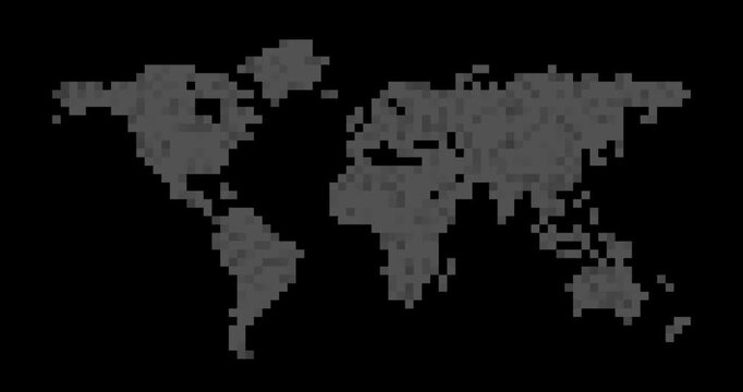 Pixel art style map in gray on a black background
