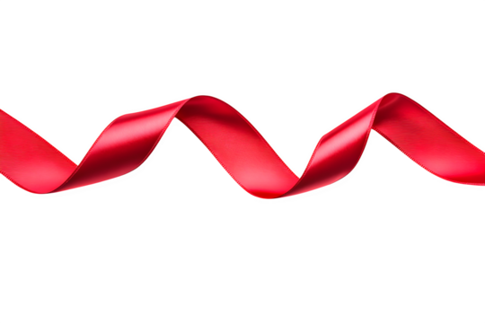 A vibrant red ribbon gracefully twists and turns