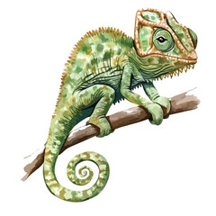 Obraz premium Vector Chameleon Perched on Branch with Detailed Scales and Distinctive Crest