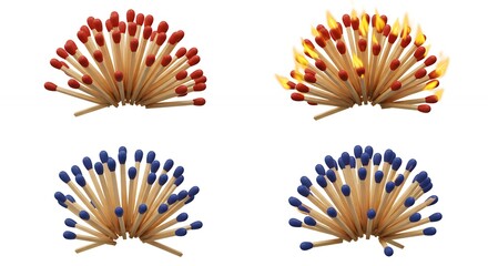 Colorful matchsticks grouped in circular patterns