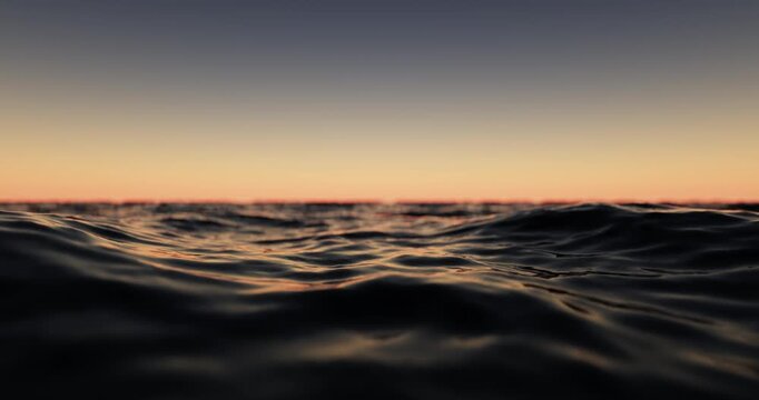 Wave sea beach and sunset sky abstract background. Nature and summer concept. 3d render.	
