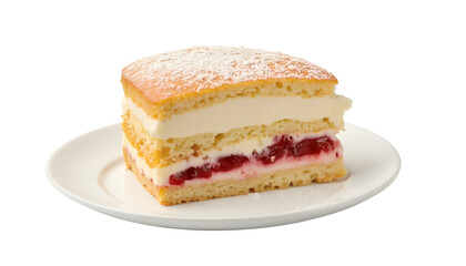 Slice of Layered Sponge Cake with Strawberry and Cream