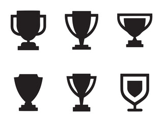 Black Trophy Silhouette Icons. Award, Achievement & Recognition Symbols for Sports, Business, and Gaming Designs.
