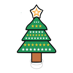 Modern Christmas Tree Clipart. Layered Triangles and Star Topper Design.