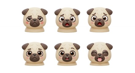 Obraz premium Pug dog faces expressions illustration set