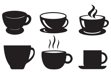 Coffee Cup Silhouette Icons. Minimalist Mug Designs with Steam Variations.