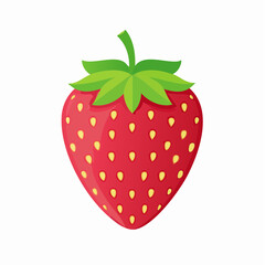 Obraz premium A vibrant illustration of a single ripe red strawberry with green leaves. Symbolizing freshness, healthy eating, and sweet summer fruit concept, isolated on a white background.