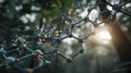 Molecular structure displayed amidst a natural setting.
