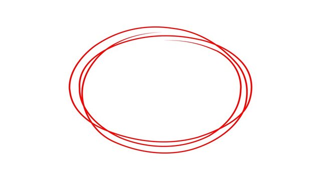Animated hand-drawn red circle scribble. 4K marker pen doodle oval frame and highlight stroke with transparent background. Handwritten round circle highlight animation design element