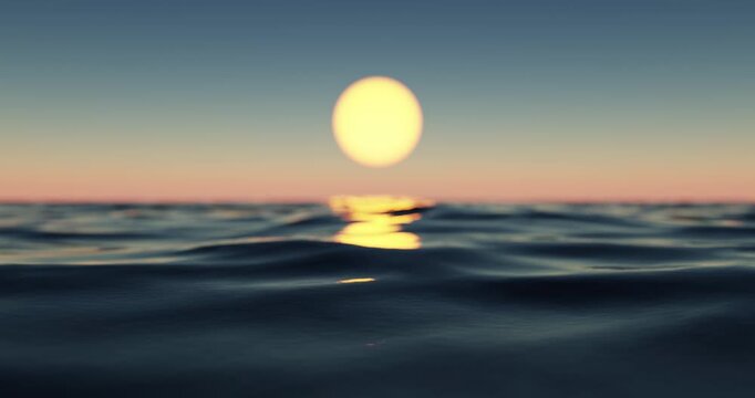 Wave sea beach and sunset sky abstract background. Nature and summer concept. 3d render.	