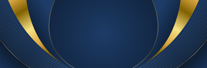 Abstract navy blue luxury banner background with gold accents. Suitable for websites, headers, sale templates, business ads, awards, events, and more