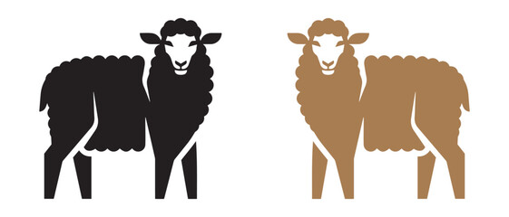 Minimalist Sheep Illustrations. Black and Brown Silhouette Designs.