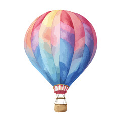 Fototapeta premium Watercolor Hot Air Balloon with Colorful Panels and Wicker Basket