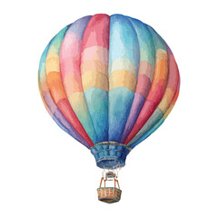 Fototapeta premium Watercolor hot air balloon with pastel stripes and a woven basket