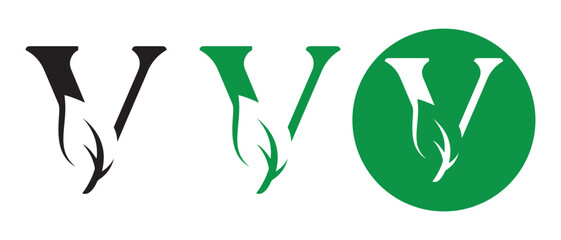 Stylized Letter V Logos with Leaf Design. Nature-Inspired Branding.