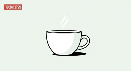 A simple cup of hot coffee with steam in a minimalist style