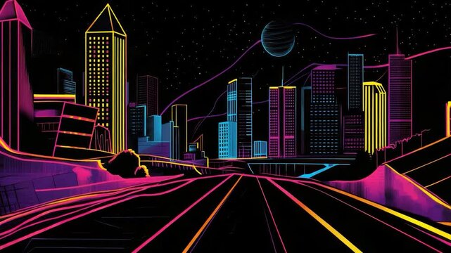 Neon cityscape at night