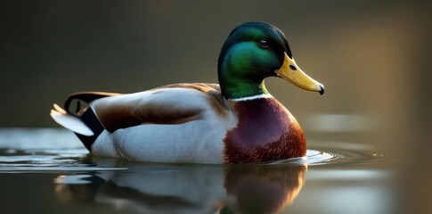 Majestic mallard, dramatic lighting, water reflection,  wild,  nature photography,  beauty