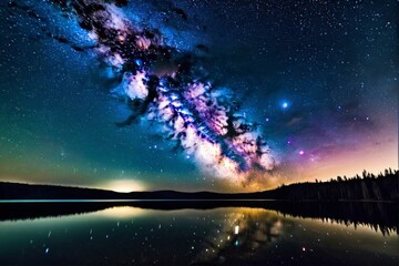 夜, 空, 月, 星, 空間, 風景, 自然, 青, 光, 暗い, 木, 惑星, 水, 雲, 天文学, 銀河,