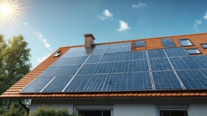 Naklejka premium Solar panels on a house roof