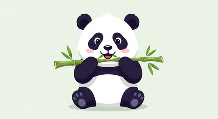Cute panda bear eating bamboo, a delightful cartoon illustration