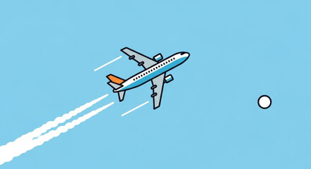 An airplane flying in the sky with sun, a modern and simple illustration style for travel concept