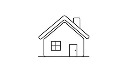 Illustration of a simple house with a window, door, and chimney