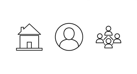 Illustration of a house, person, and connected group