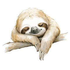 Naklejka premium Watercolor Illustration of a Sleepy Sloth on a Branch