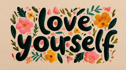 "Love Yourself First": Self-Love, Mental Health Awareness, and Wellness Theme. Inspirational and Motivational Lettering Phrase for Printed Posters, Cards, or Banners