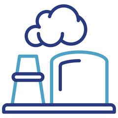 Icon of chimney and steam or smoke coming out of fossil fuel power generation industry chimney air pollution or environmental impact of industrial activity.
