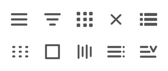 Website navigation button set. Hamburger menu line icon burger interface menu simple line, minimal ui popup burger. Template navigation dropdown button web symbol. Interface design element