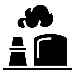 Icon of chimney and steam or smoke coming out of fossil fuel power generation industry chimney air pollution or environmental impact of industrial activity.