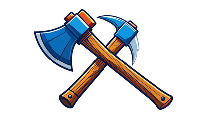 Crossed Axes and Pickaxe Graphic Illustration on White Background