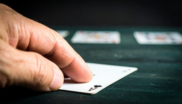 Man selects ace of spades in thrilling poker game for high stakes, gambling with fate and fortune tonight