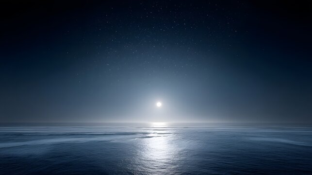 A silent ocean surface under full moon glow - Powered by Adobe