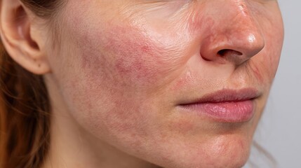 Obraz premium Puffy cheeks under circles and skin concept. Close-up of a woman's skin showing imperfections and natural texture.