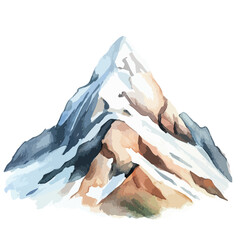 Watercolor Mountain Peak with SnowCapped Summit and Textured Slopes