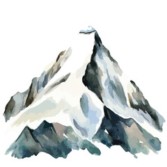 Watercolor Mountain Range with Snowy Peak and Varied Terrain Depiction