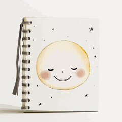 Watercolor Notebook with Smiling Moon and Starry Sky Illustration