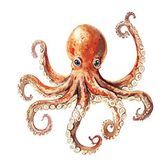 Watercolor Octopus with Detailed Tentacles and Expressive Eyes Artistic Illustration