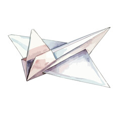 Watercolor Origami Airplane Delicate Paper Craft in Flight