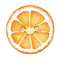 Watercolor Orange Slice with a Happy Face