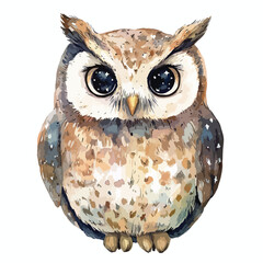 Watercolor Owl with Starry Eyes and Detailed Feather Textures