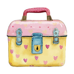 Watercolor Painted Pink and Yellow Heart Decorated Suitcase with Handle