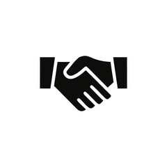 Obraz premium Business Handshake Icon Symbolizing Agreement Partnership Collaboration and Corporate Success with Black Silhouette Against White Background Professional Graphic Design Element