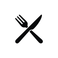 Elegant Black Silhouette of Crossed Fork and Knife Symbolizing Dining and Culinary Excellence for Restaurant Menus and Food Blogs